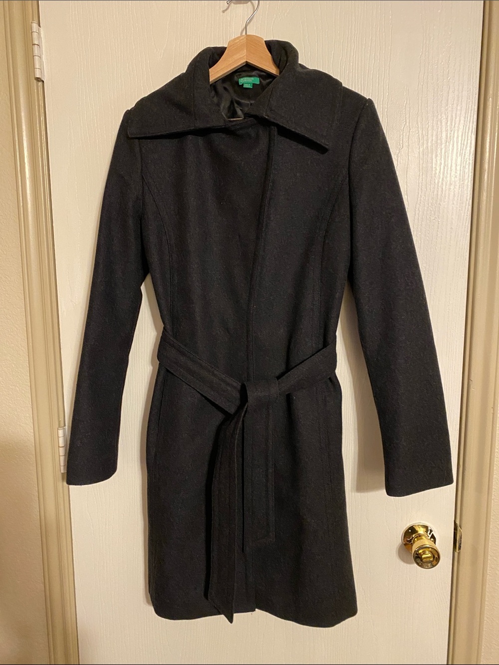 United Colors Of Benetton Black Wrap Trench Coat with Belt